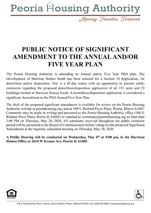 Public Notice of Significant Amendment to Anual and or Five Year Plan
